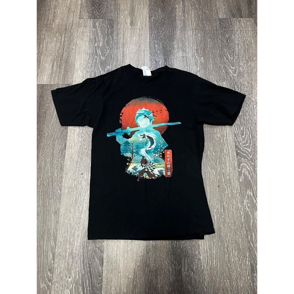 Demon Slayer Tanjiro Water Breathing Graphic T-Shirt Black Anime Tee Size Small